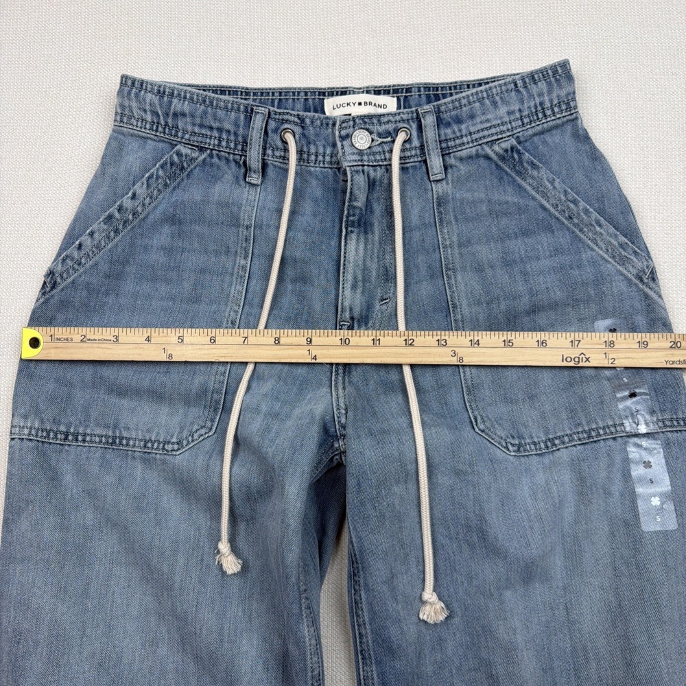 Lucky Brand Wide Leg Mid-Rise Jeans Size S Light Wash Raw Hem NWOT Drawstring - Picture 4 of 13
